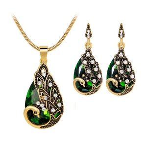 **ELODIE* 3-Pc Green Peacock Fashion Jewelry Set